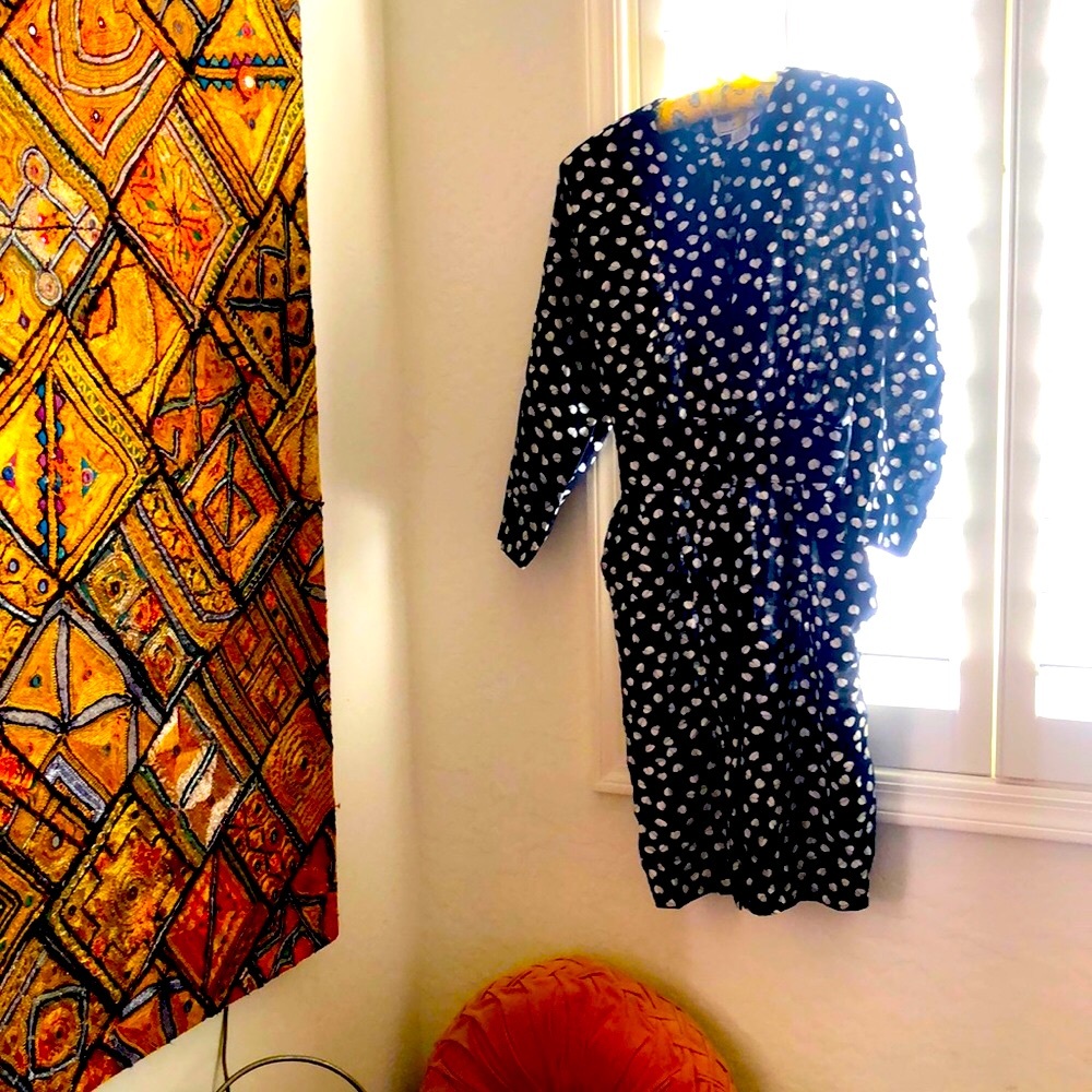 Vintage 1980’s Karin Stevens Petite Black White Broken Heart Print Dress Sz 8